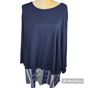 J.Jill Wearever Collection Tunic Navy Blue Pullover Long Sleeves Size 4X